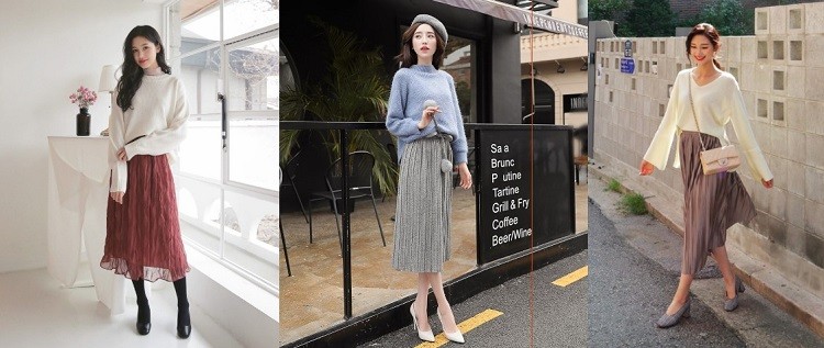 Áo len và chân váy