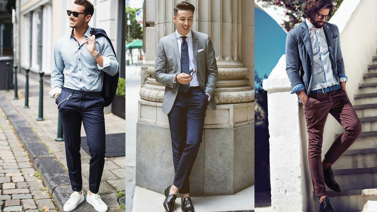 Quần chinos nâu nhạt vào áo sơ mi