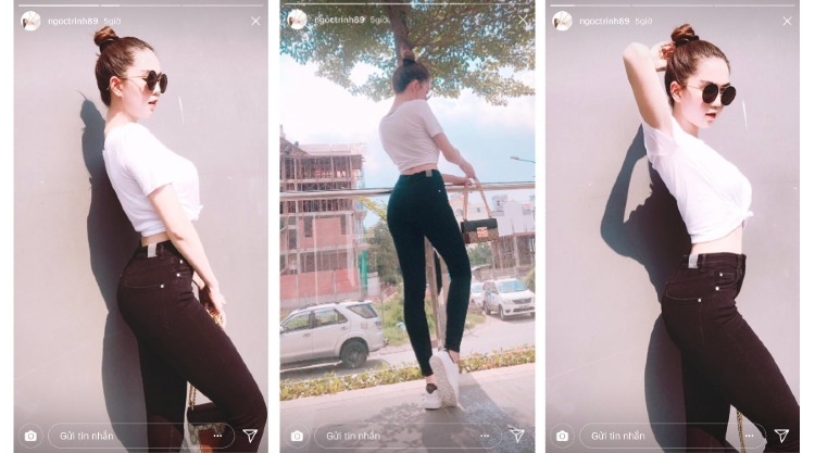 Dù mặc áo thun kín đáo nhưng cô nàng vẫn rất gợi cảm và thanh lịch