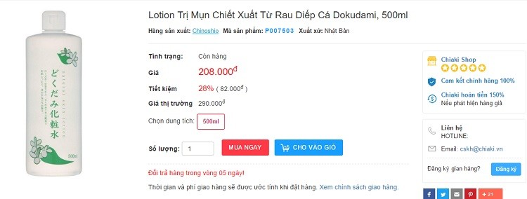 Nước hoa hồng diếp cá nhật bản review