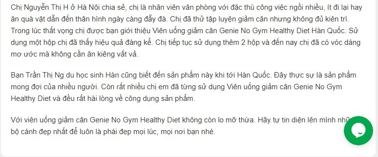 Review thuốc giảm cân Genie No Gym Healthy Diet Viên Uống Giảm Cân Genie No Gym Healthy Diet