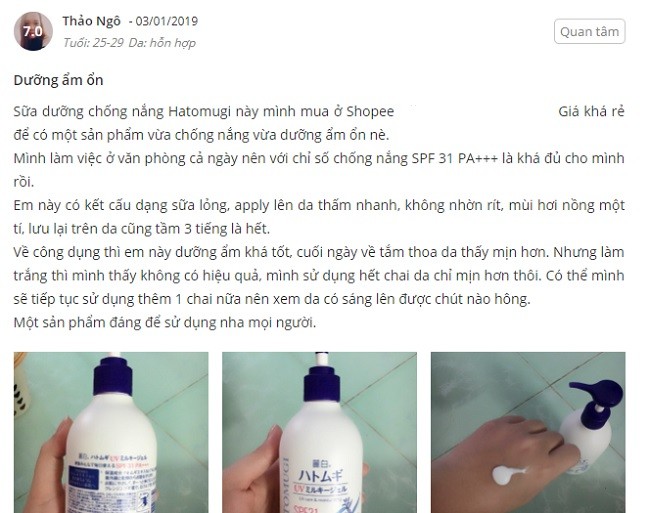 Review sữa dưỡng thể Hatomugi chi tiết Review sữa dưỡng thể Hatomugi, sữa dưỡng thể Hatomugi