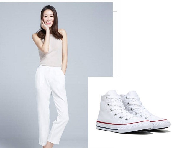 Cách mix giày converse cổ cao + áo sơ mi + quần tây dài