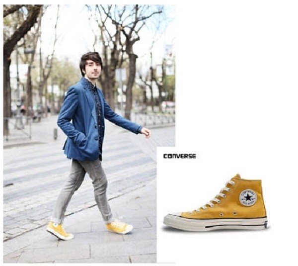 Cách mix giày converse cổ cao + áo sơ mi + quần tây dài